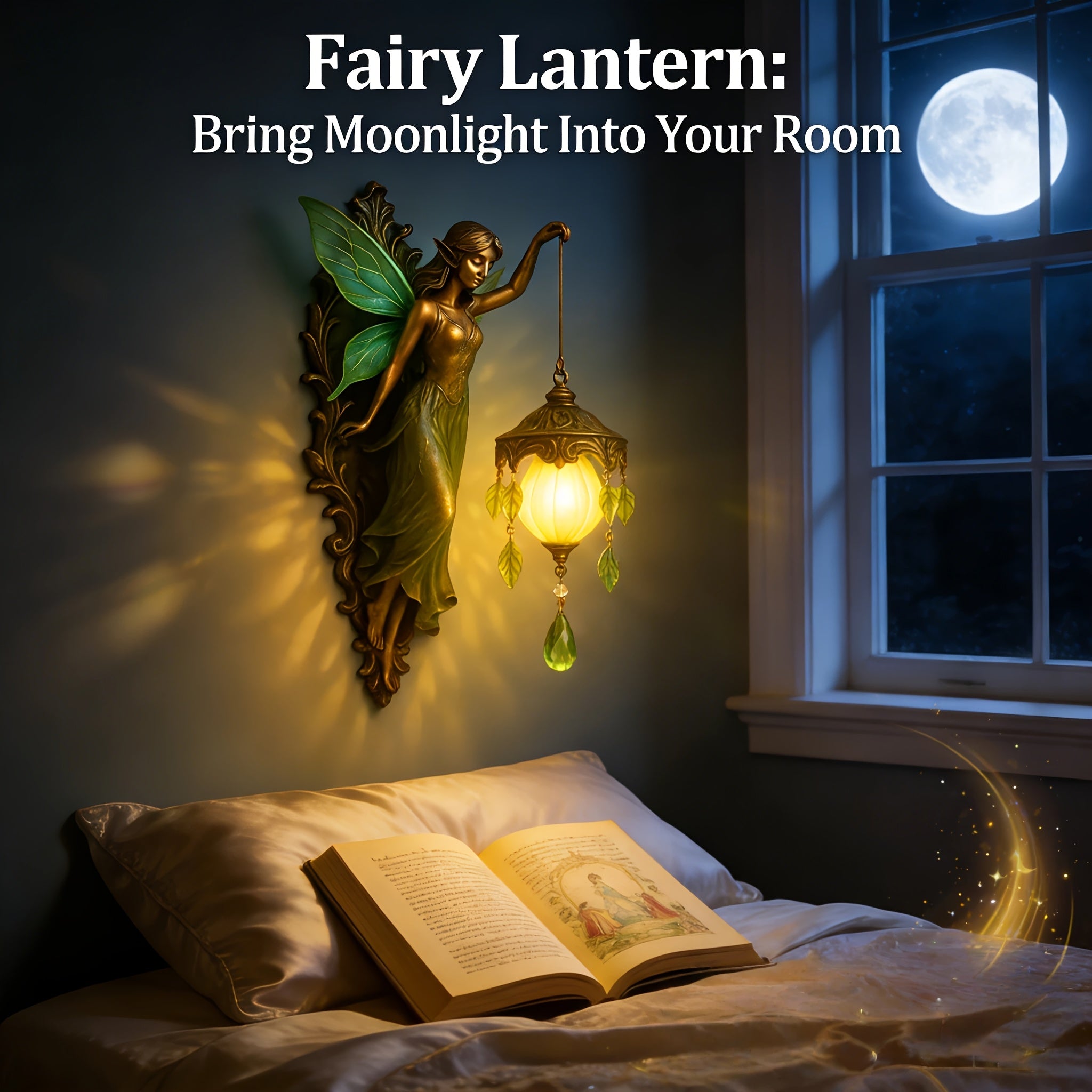 9.84in Fantasy Fairy Statue Wall Decor, Carved Tone & Green Leaf Art Decoration, Forest Fairy Tale Style for Bedroom & Living Room Wall, Ideal Gift for Fairy Lovers & Dreamy Home Fans (Easter & Spring)
