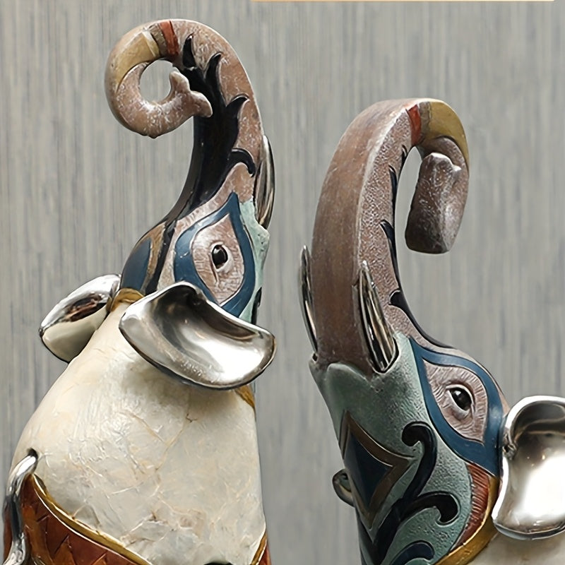 A pair of shell elephant decorations, good luck elephant statue home statue, resin+natural shell handmade elephant, home atmosphere decoration, suitable for offices, living rooms, bedrooms, entrances, gifts for elephant enthusiasts