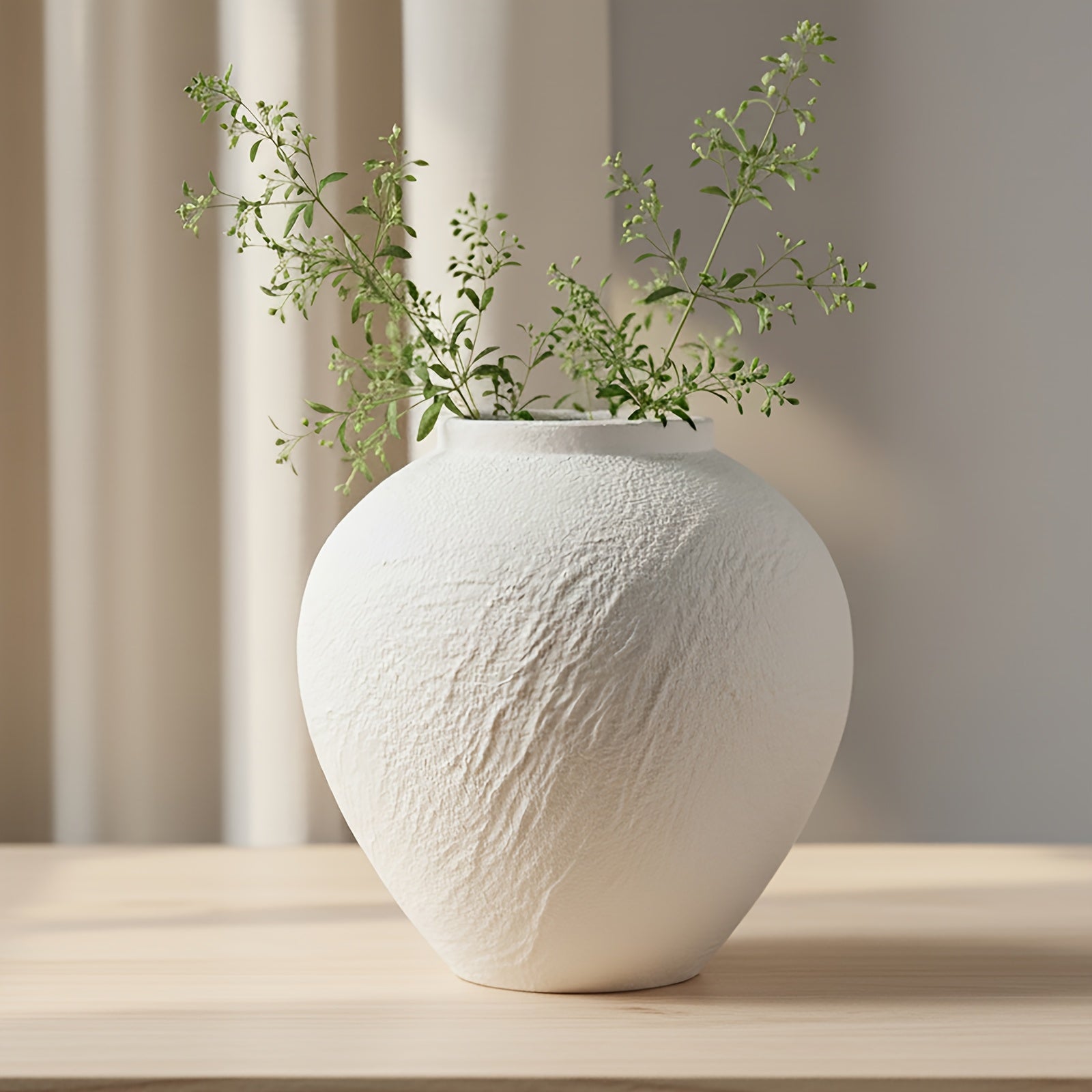 Vintage Ceramic Vase | Minimalist Texture Stone Patterned White Flower Vase, Decorative for Living Room Shelf and Farmhouse Dining Table Centerpiece (7.9'')