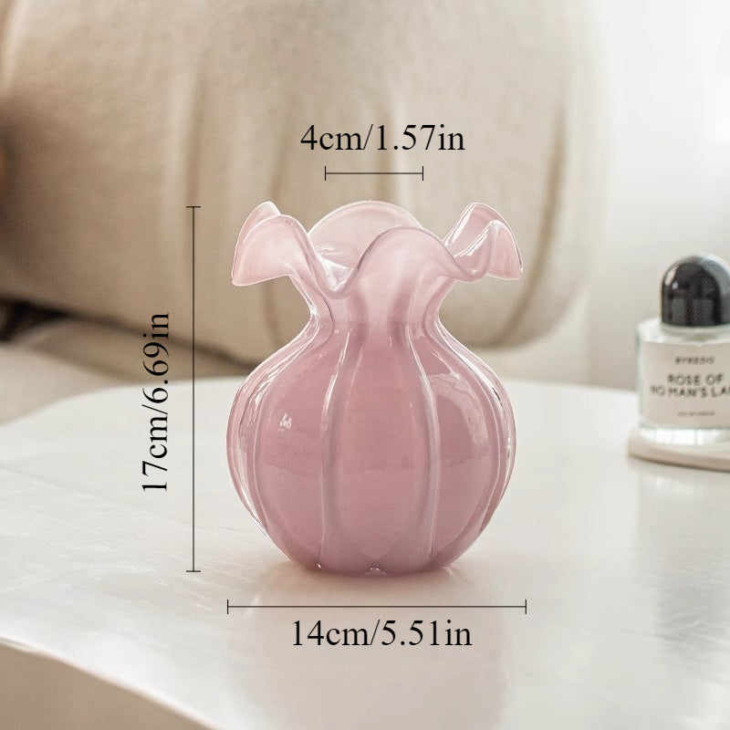 Modern Handmade Glass Vase 1pc Modern Handmade Blown Glass Vase - Textured Belly Decoration Flower Arranger - Autumn and Winter Water Nourishing Flowers, Suitable for Living Rooms, Tabletops, New Year's, Christmas, Thanksgiving Gifts