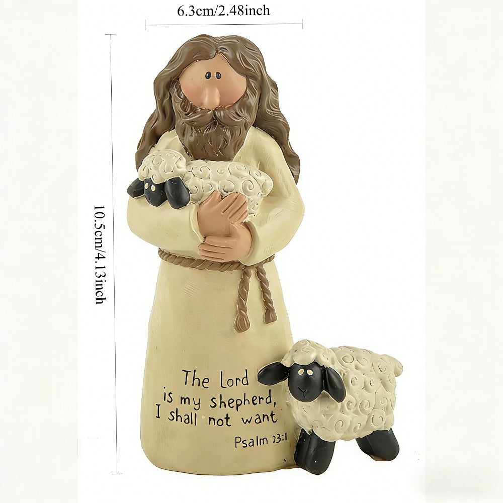 Good Shepherd Figurine, a Healing-Themed Shepherd Decoration for Desktop, Perfect for Sunday School Gifts