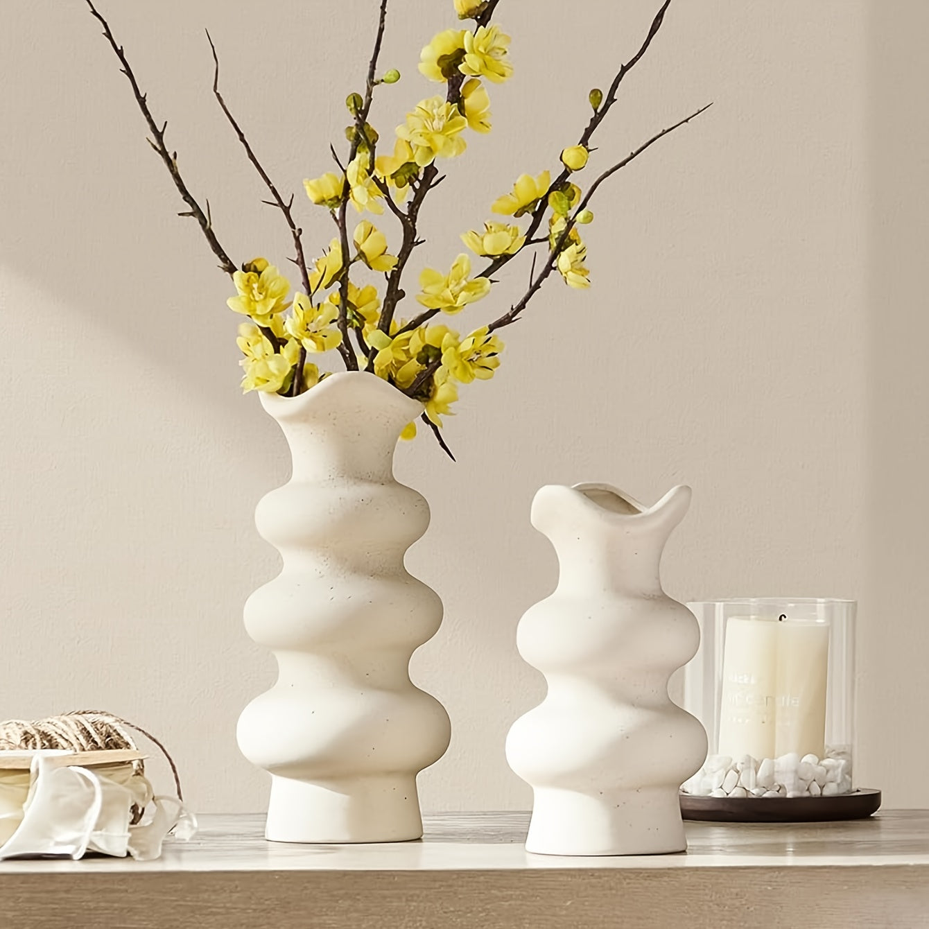 1pc Modern Bohemian Vintage Neutral White Resin Vase - Cylindrical Column Centerpiece Suitable for Weddings,,, Table Centerpiece, Plastic Vase for,, Gift, Floral Arrangements & Minimalist Decor