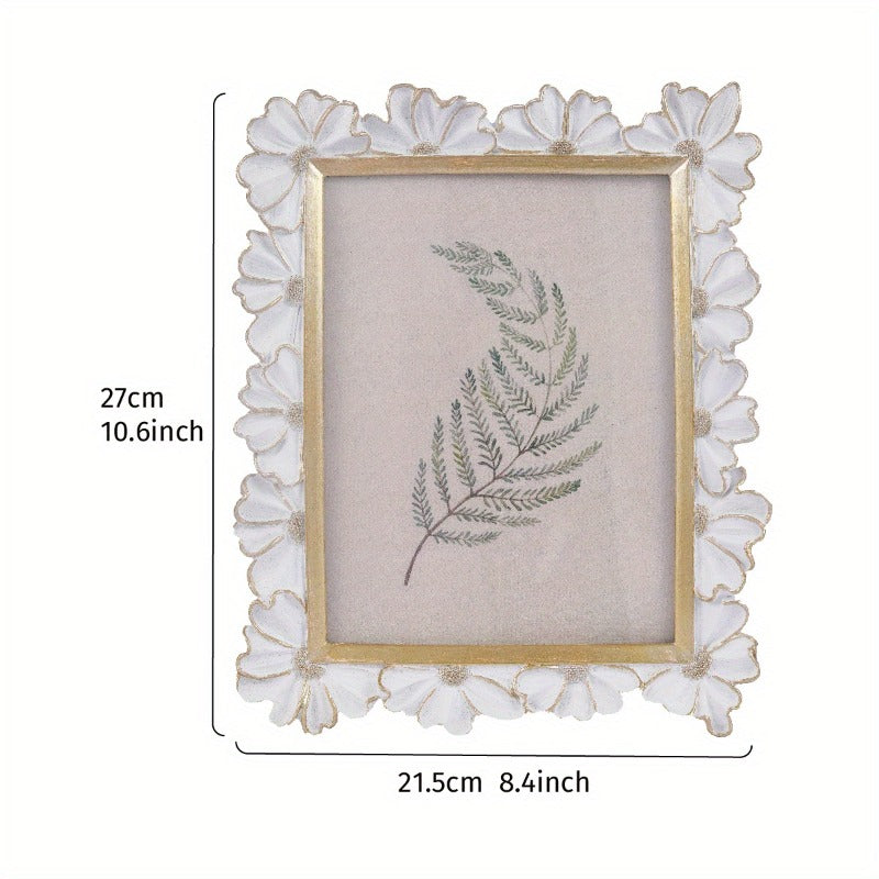 1pc White Resin Photo Frame with 3D Realistic Daisy Flower - Vertical\u002FHorizontal Square Picture Frame, Contemporary Tabletop or Wall-Mountable Display for home, desk, for bokeh-creating picture Framing (Compatible with Smartphones\u002FCameras)