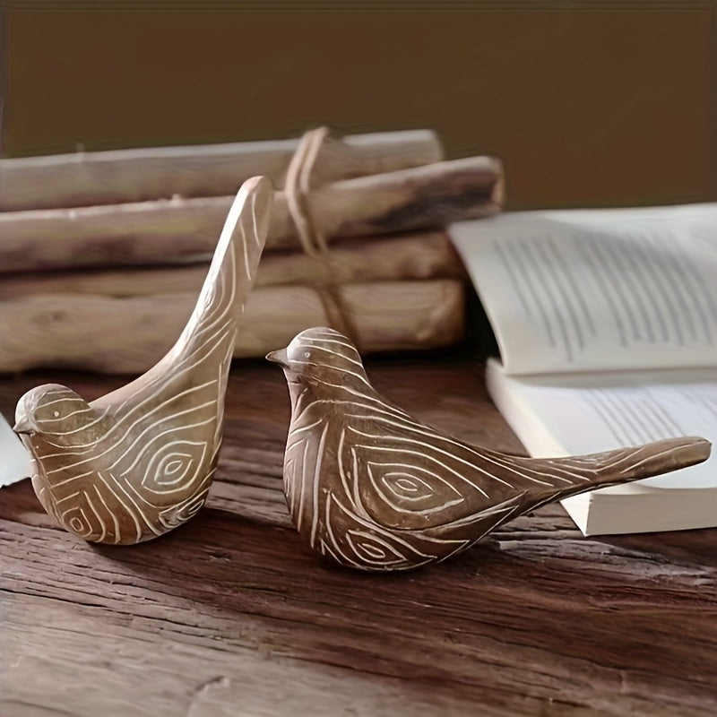 Vintage Wood Grain Bird Statue Ornament | Resin Material, Suitable for Living Room, Study, Bedroom Decoration, Handmade Holiday Decoration, Desktop Ornament, Anniversary Gift, Perfect Choice for Christmas and Thanksgiving