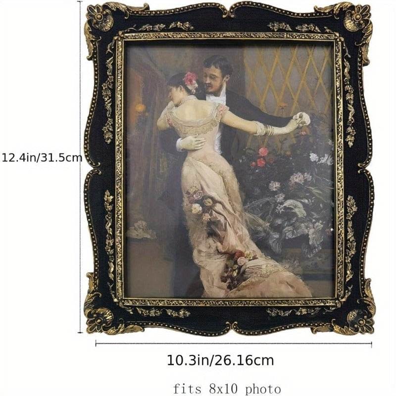 An 8 by 10 Inch Vintage Photo Frame, Beautifully Designed in Black with a Glass Front, Perfect for Home Decoration Alongside Cushions, Ideal for Showcasing in a Bedroom