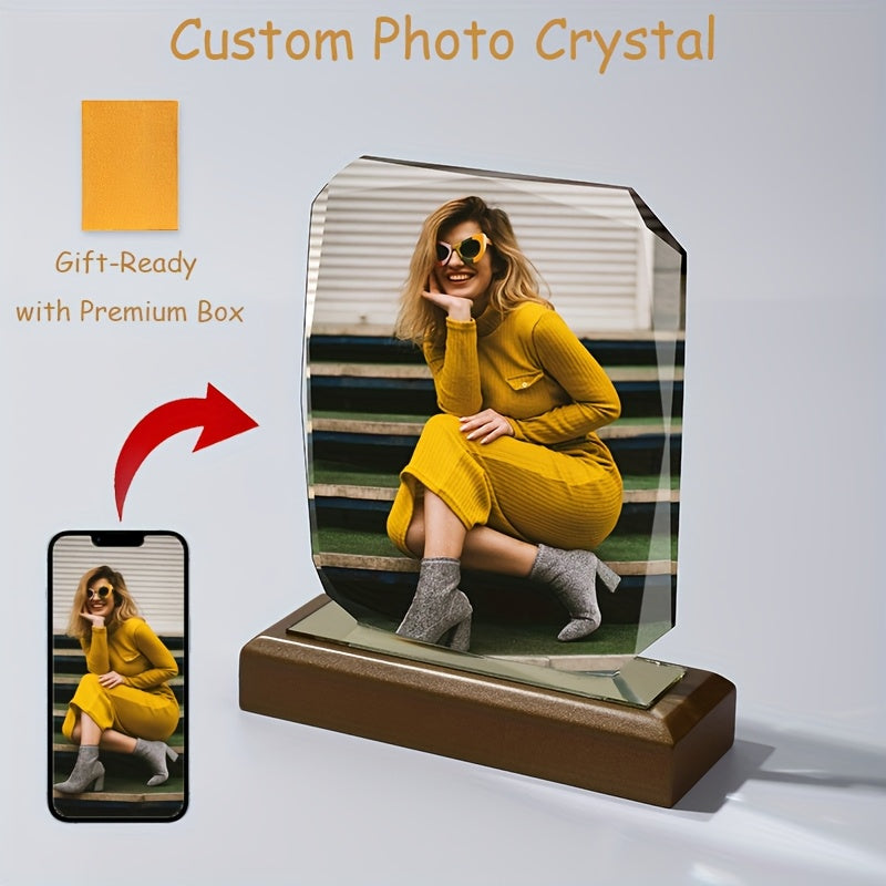 Collectible Figurines, Custom Photo Crystal, With Premium Box, Unique Arc Crystal Picture Frame, Display Picture, Luxury Elegant Clear Crystal Glass Photo Frame For Prized Pictures Of Family, Grandma, Grandpa, Dad, Mom, Wedding, Graduation