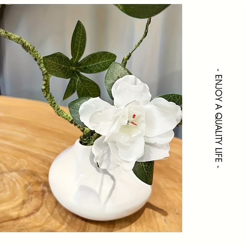 High-End Decorative Ceramic Vases with Artificial Gardenia Flowers for a Stylish Living Room Dining Table
