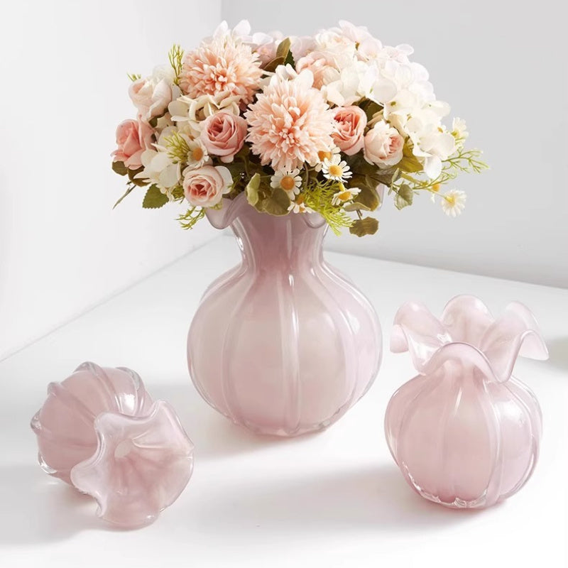 Modern Handmade Glass Vase 1pc Modern Handmade Blown Glass Vase - Textured Belly Decoration Flower Arranger - Autumn and Winter Water Nourishing Flowers, Suitable for Living Rooms, Tabletops, New Year's, Christmas, Thanksgiving Gifts