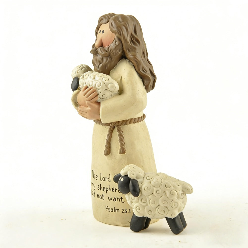 Good Shepherd Figurine, a Healing-Themed Shepherd Decoration for Desktop, Perfect for Sunday School Gifts