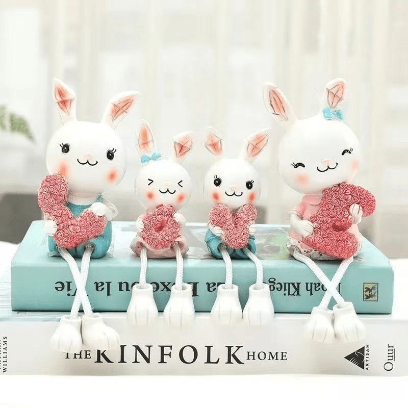 4pcs Hanging Leg Doll Miniature Rabbit Figurines with Love Sign - Cute Resin Ornaments Suitable for \u002F Use, Plastic\u002FPaper Hanging Legs for Room,, Wedding & Decor - Adorable Hanging Characters