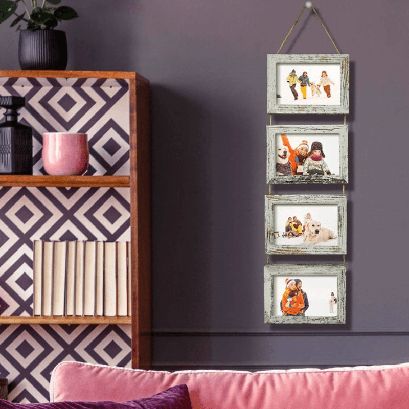4\u002F8pcs White Wooden Wall Photo Frame Home Wall Hanging Frame Rectangular DIY Frame Living Room Photo Wall Solid Wood Picture Frame