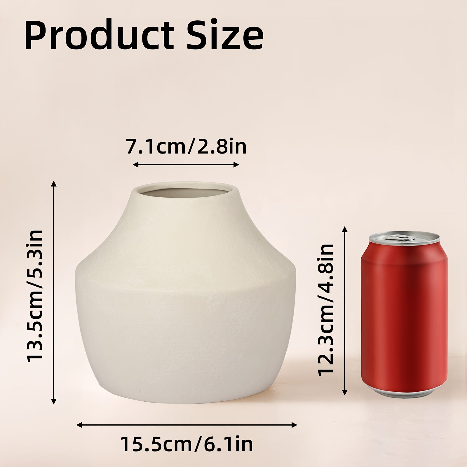TOMNK 6.1 Inch White Ceramic Vase - Rustic Vintage Decorative Vase for Home - Farmhouse Pottery Vase for Flowers - Modern Vintage Dining Table Centerpiece