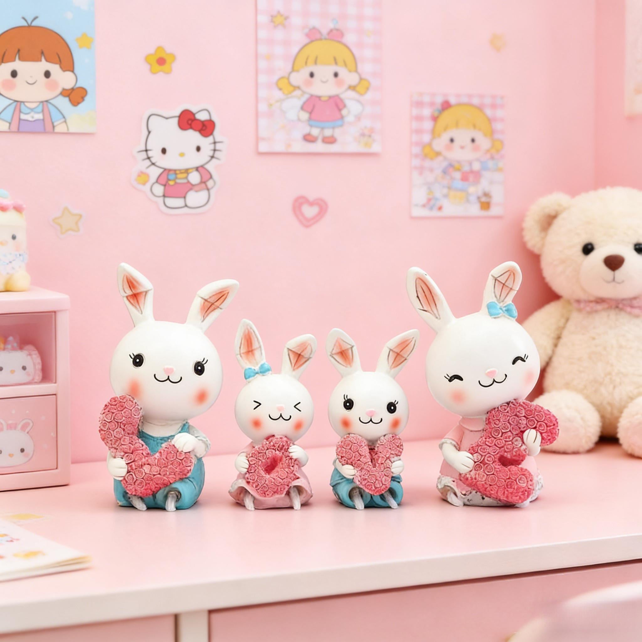 4pcs Hanging Leg Doll Miniature Rabbit Figurines with Love Sign - Cute Resin Ornaments Suitable for \u002F Use, Plastic\u002FPaper Hanging Legs for Room,, Wedding & Decor - Adorable Hanging Characters