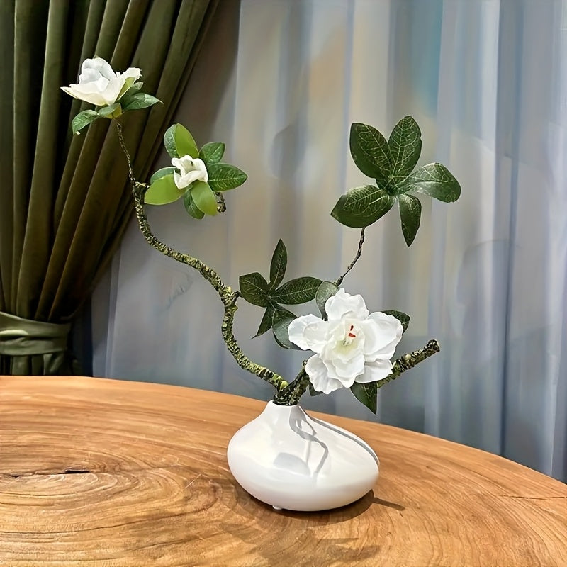 High-End Decorative Ceramic Vases with Artificial Gardenia Flowers for a Stylish Living Room Dining Table