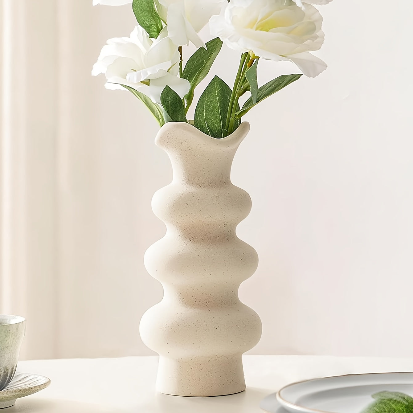 1pc Modern Bohemian Vintage Neutral White Resin Vase - Cylindrical Column Centerpiece Suitable for Weddings,,, Table Centerpiece, Plastic Vase for,, Gift, Floral Arrangements & Minimalist Decor