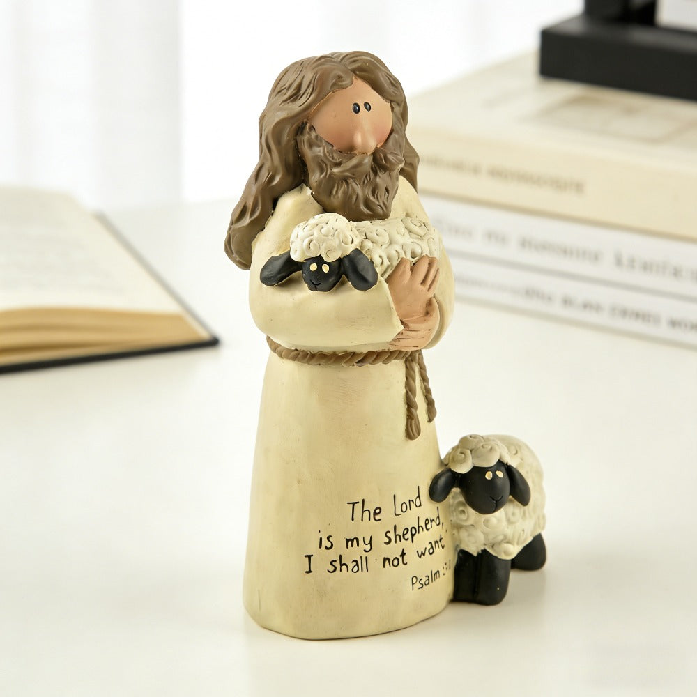 Good Shepherd Figurine, a Healing-Themed Shepherd Decoration for Desktop, Perfect for Sunday School Gifts