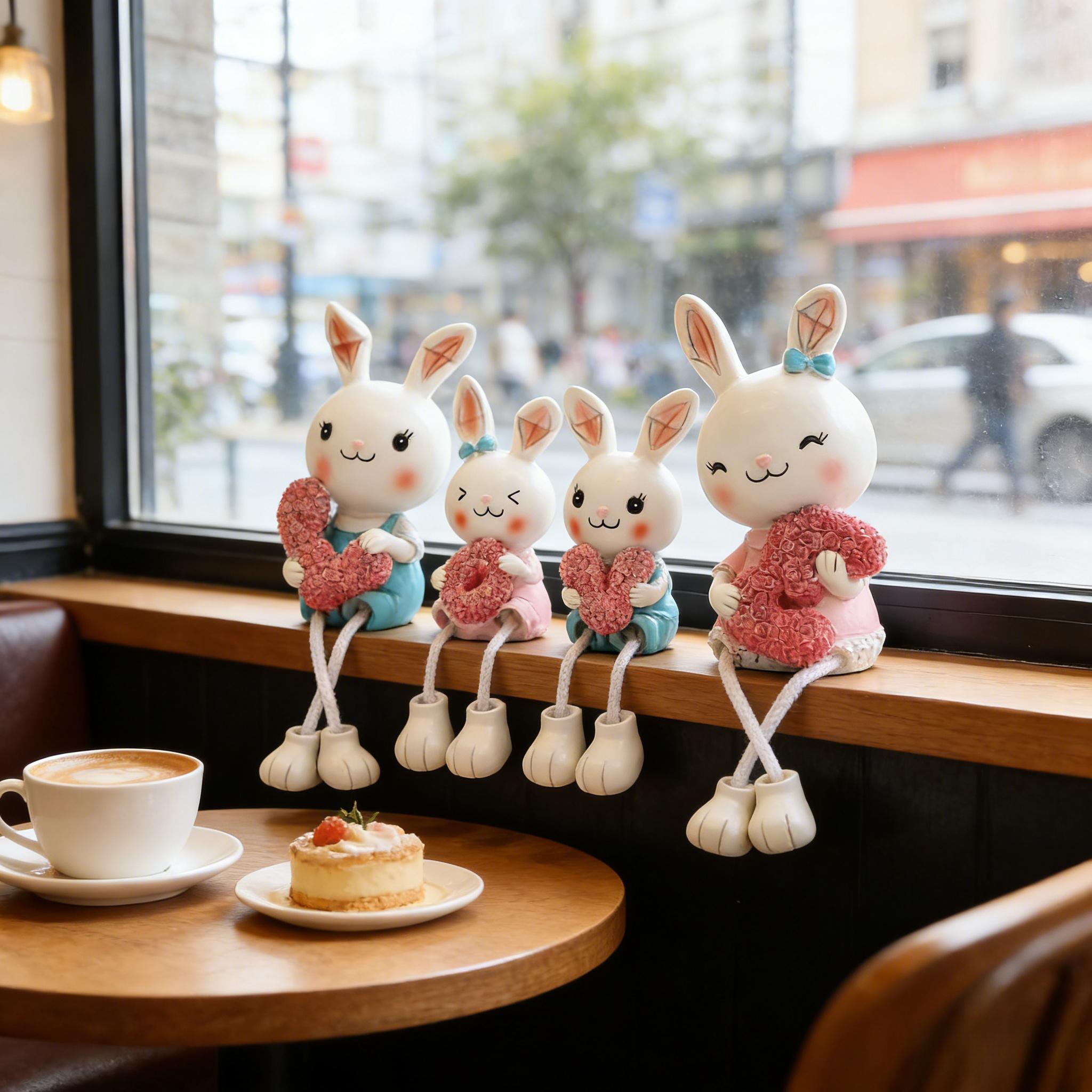 4pcs Hanging Leg Doll Miniature Rabbit Figurines with Love Sign - Cute Resin Ornaments Suitable for \u002F Use, Plastic\u002FPaper Hanging Legs for Room,, Wedding & Decor - Adorable Hanging Characters