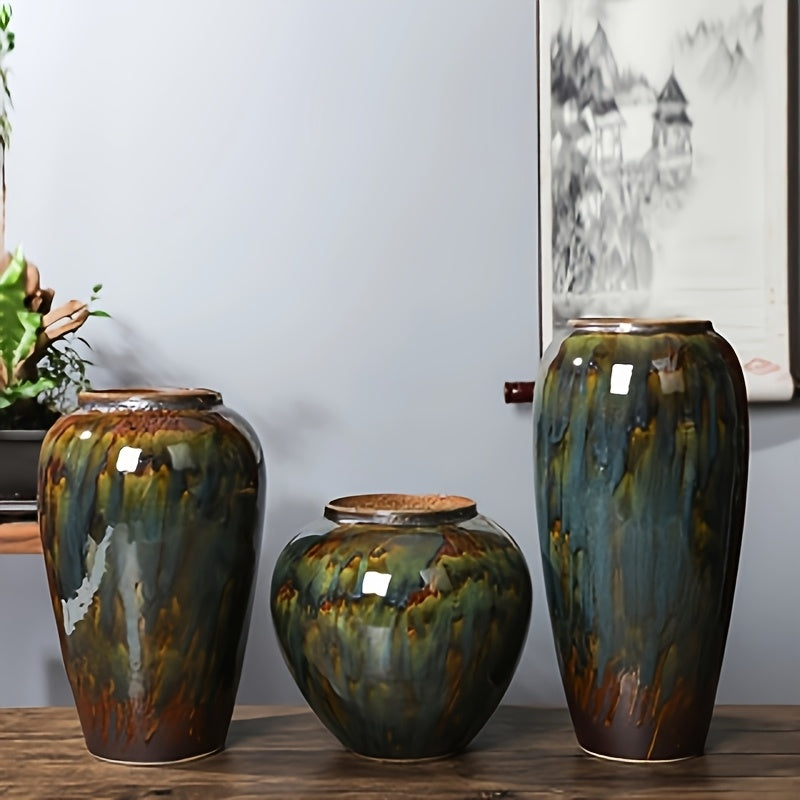 Elegant Retro Ceramic Vase with Glazed Finish - Ideal for Home Decor, Hydroponic Flower Display, and Soft Furnishing Accents, Home Decor Vase|Vintage Style Vase|Handcrafted Vase, Vases for Flowers