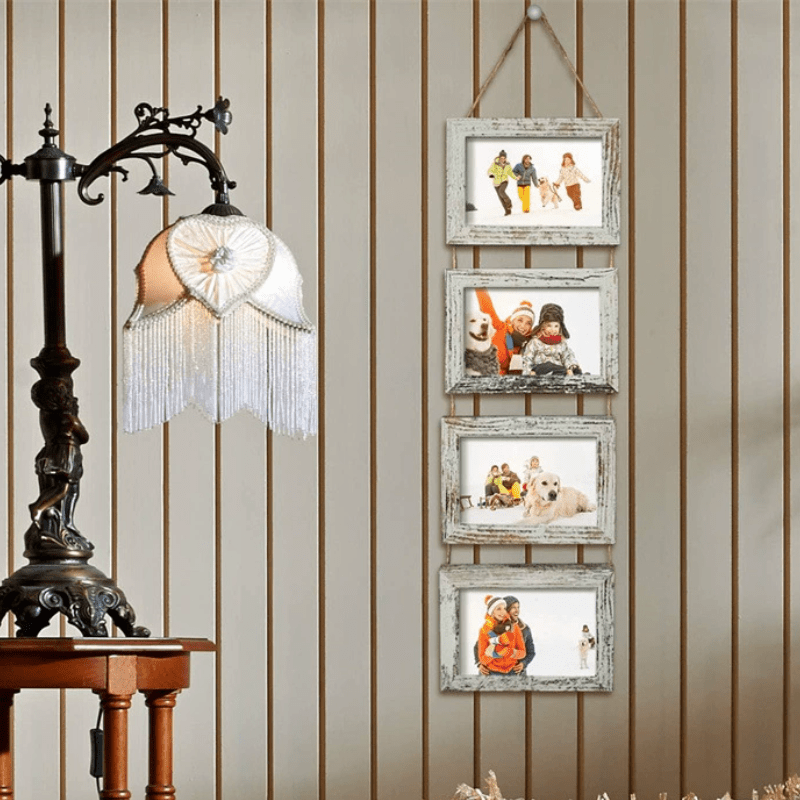 4\u002F8pcs White Wooden Wall Photo Frame Home Wall Hanging Frame Rectangular DIY Frame Living Room Photo Wall Solid Wood Picture Frame