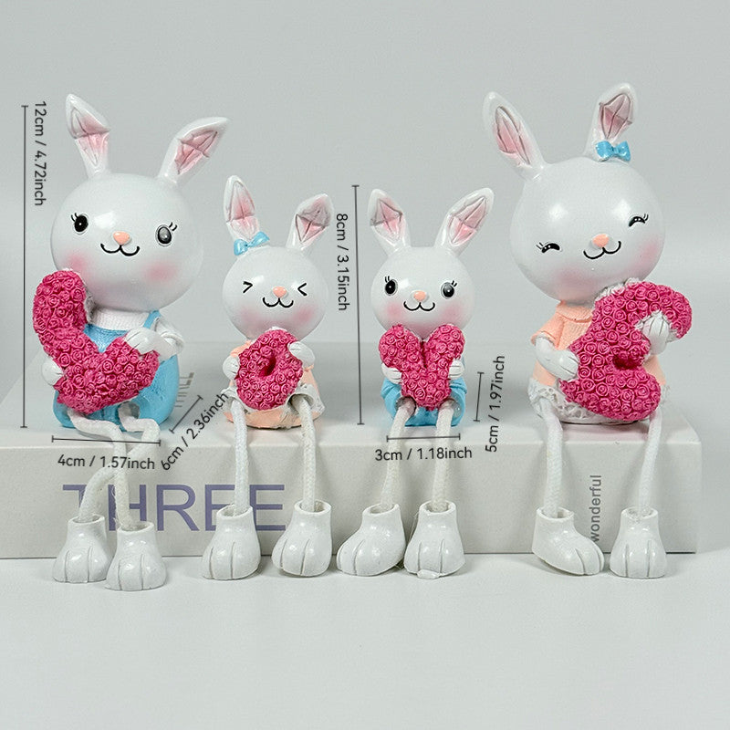 4pcs Hanging Leg Doll Miniature Rabbit Figurines with Love Sign - Cute Resin Ornaments Suitable for \u002F Use, Plastic\u002FPaper Hanging Legs for Room,, Wedding & Decor - Adorable Hanging Characters