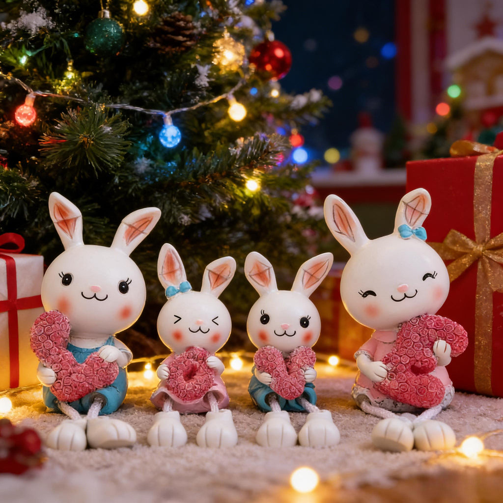 4pcs Hanging Leg Doll Miniature Rabbit Figurines with Love Sign - Cute Resin Ornaments Suitable for \u002F Use, Plastic\u002FPaper Hanging Legs for Room,, Wedding & Decor - Adorable Hanging Characters
