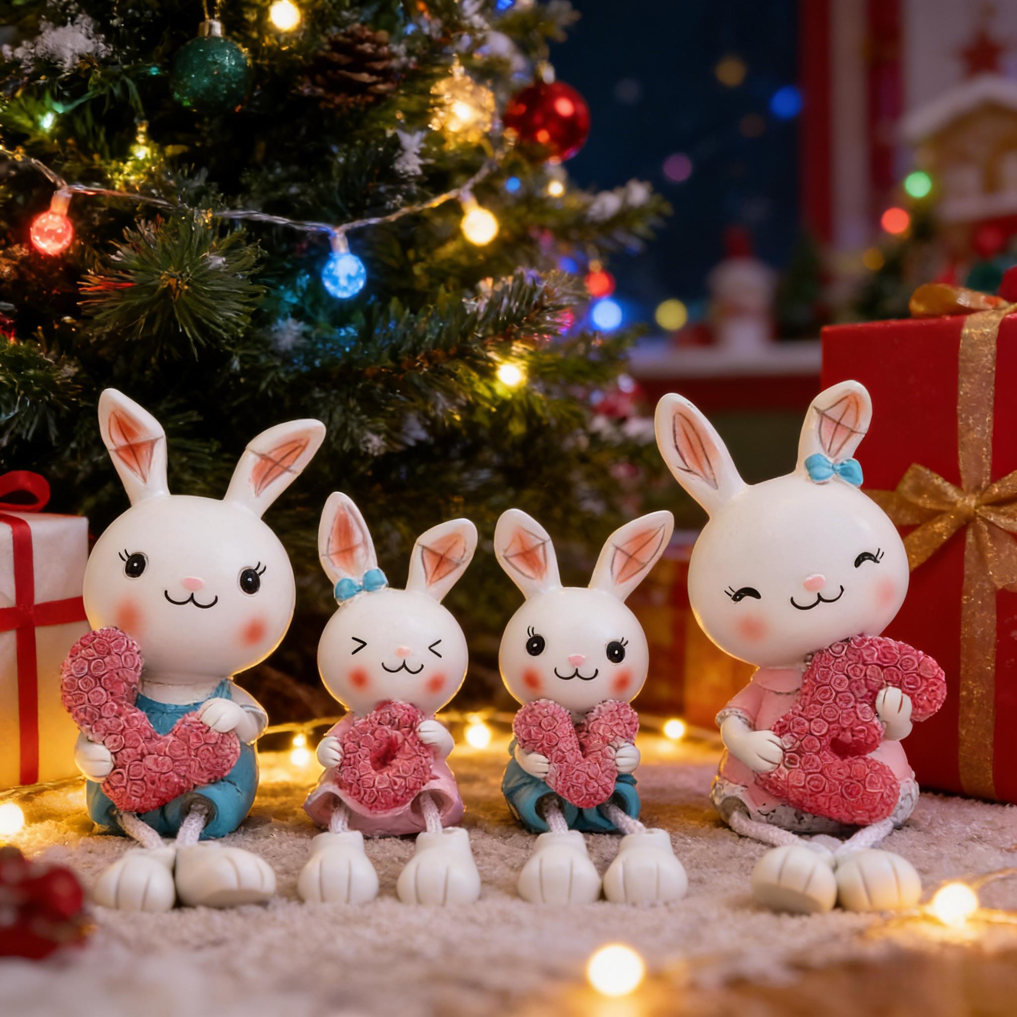 4pcs Hanging Leg Doll Miniature Rabbit Figurines with Love Sign - Cute Resin Ornaments Suitable for \u002F Use, Plastic\u002FPaper Hanging Legs for Room,, Wedding & Decor - Adorable Hanging Characters