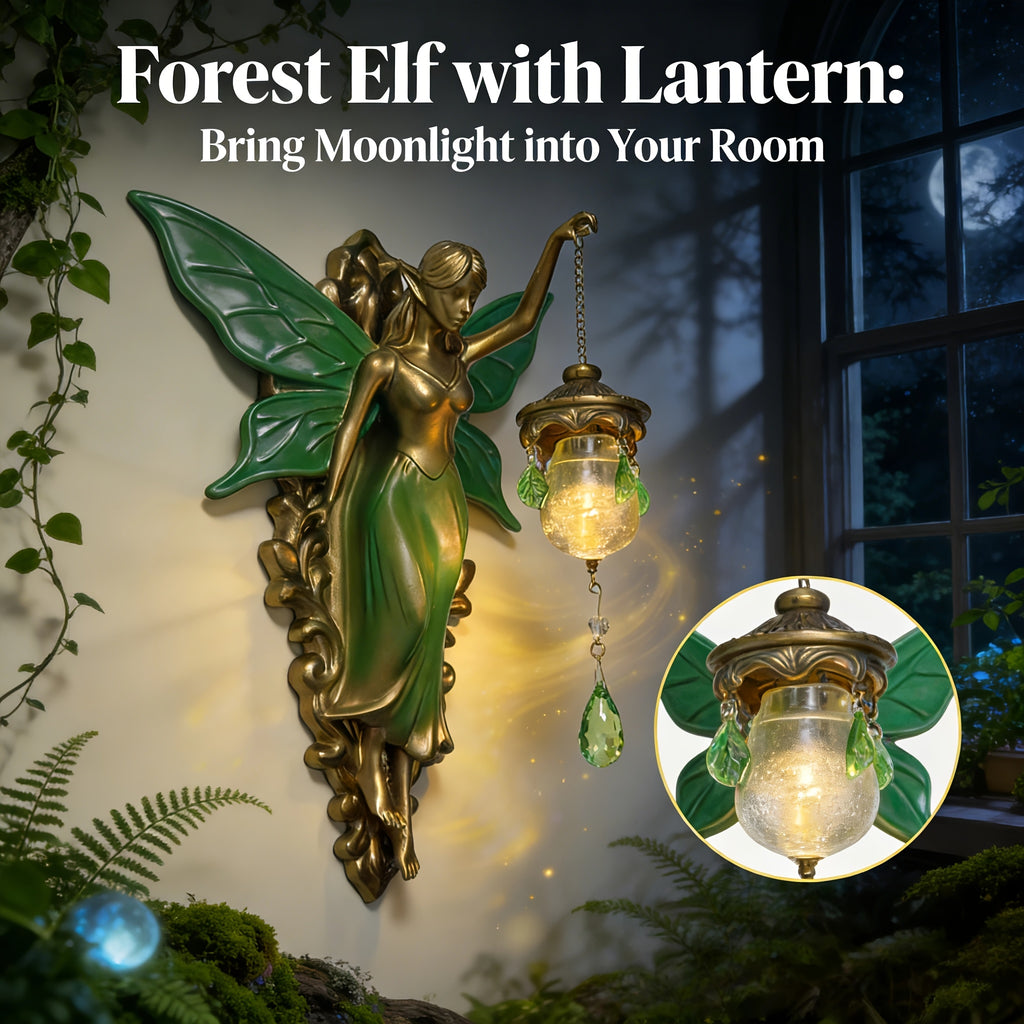 9.84in Fantasy Fairy Statue Wall Decor, Carved Tone & Green Leaf Art Decoration, Forest Fairy Tale Style for Bedroom & Living Room Wall, Ideal Gift for Fairy Lovers & Dreamy Home Fans (Easter & Spring)