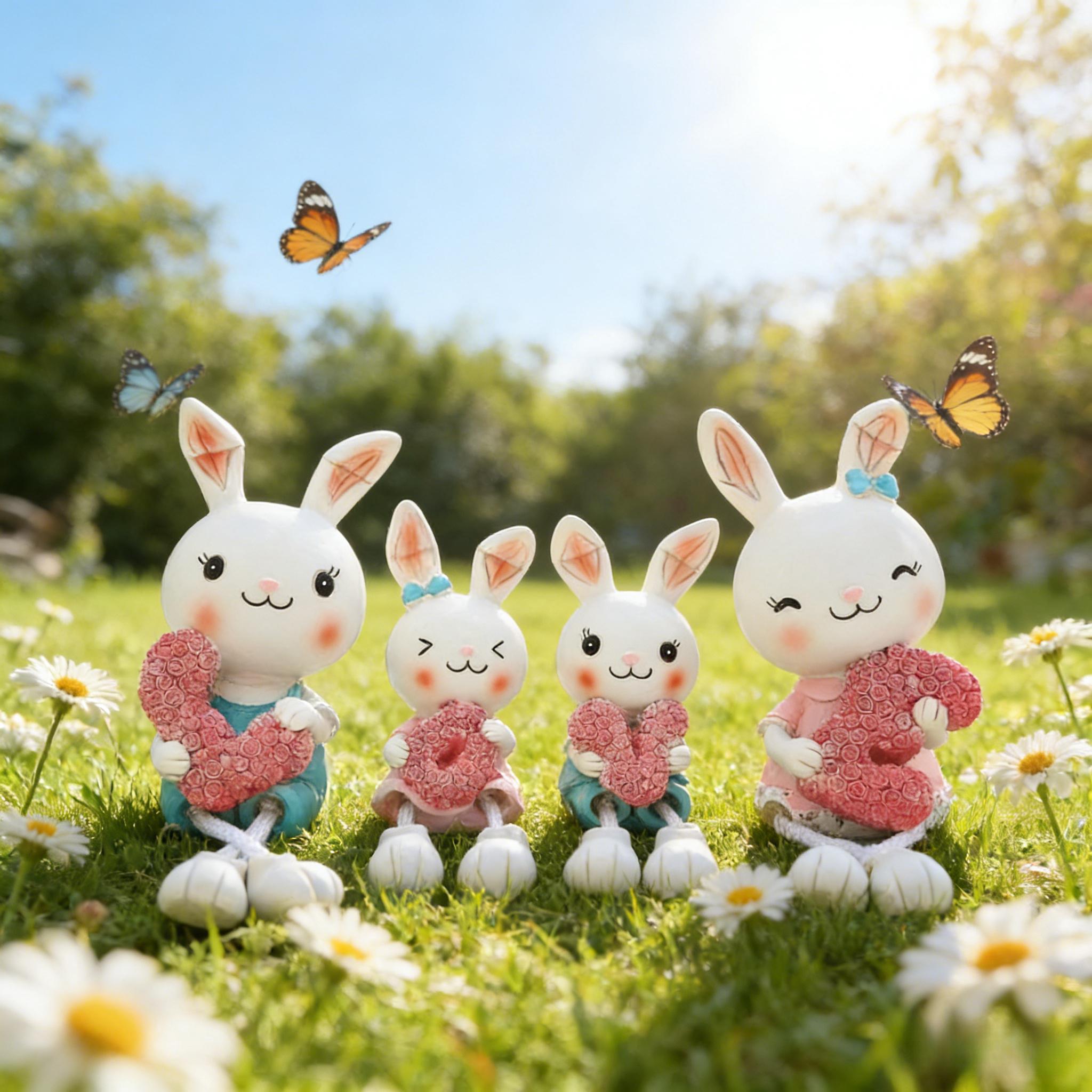 4pcs Hanging Leg Doll Miniature Rabbit Figurines with Love Sign - Cute Resin Ornaments Suitable for \u002F Use, Plastic\u002FPaper Hanging Legs for Room,, Wedding & Decor - Adorable Hanging Characters