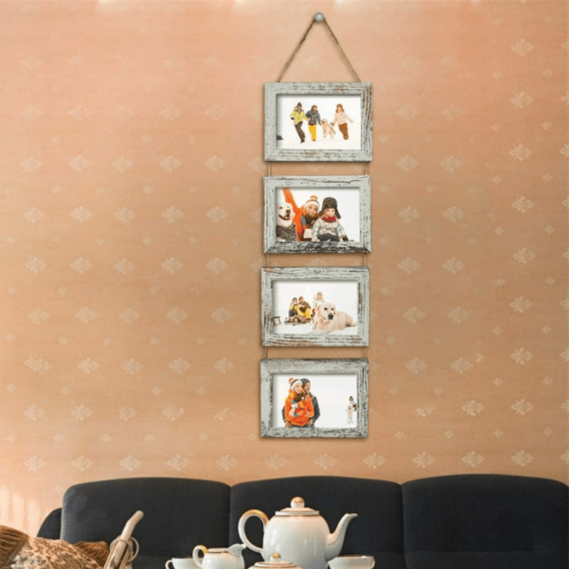 4\u002F8pcs White Wooden Wall Photo Frame Home Wall Hanging Frame Rectangular DIY Frame Living Room Photo Wall Solid Wood Picture Frame