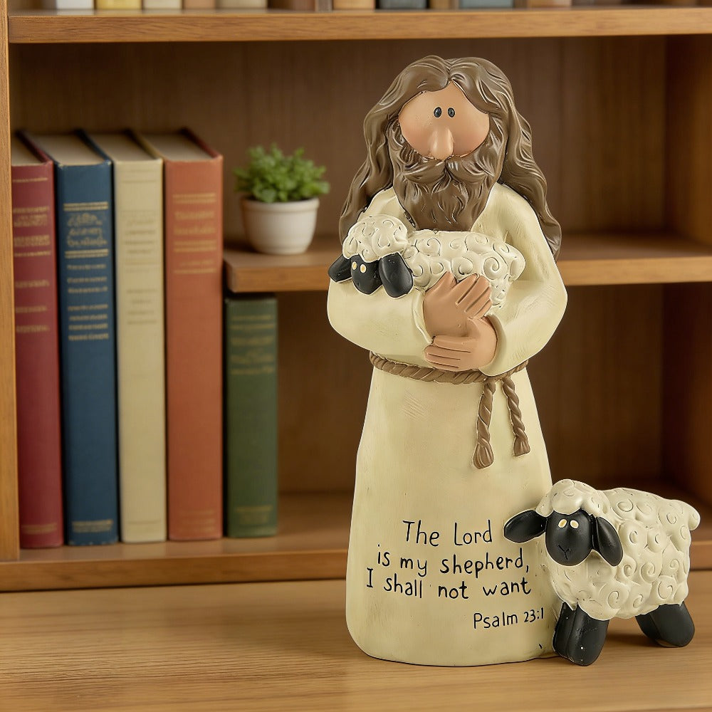 Good Shepherd Figurine, a Healing-Themed Shepherd Decoration for Desktop, Perfect for Sunday School Gifts