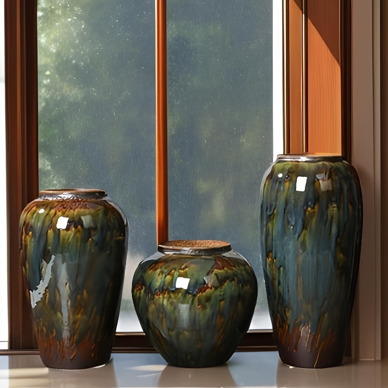 Elegant Retro Ceramic Vase with Glazed Finish - Ideal for Home Decor, Hydroponic Flower Display, and Soft Furnishing Accents, Home Decor Vase|Vintage Style Vase|Handcrafted Vase, Vases for Flowers