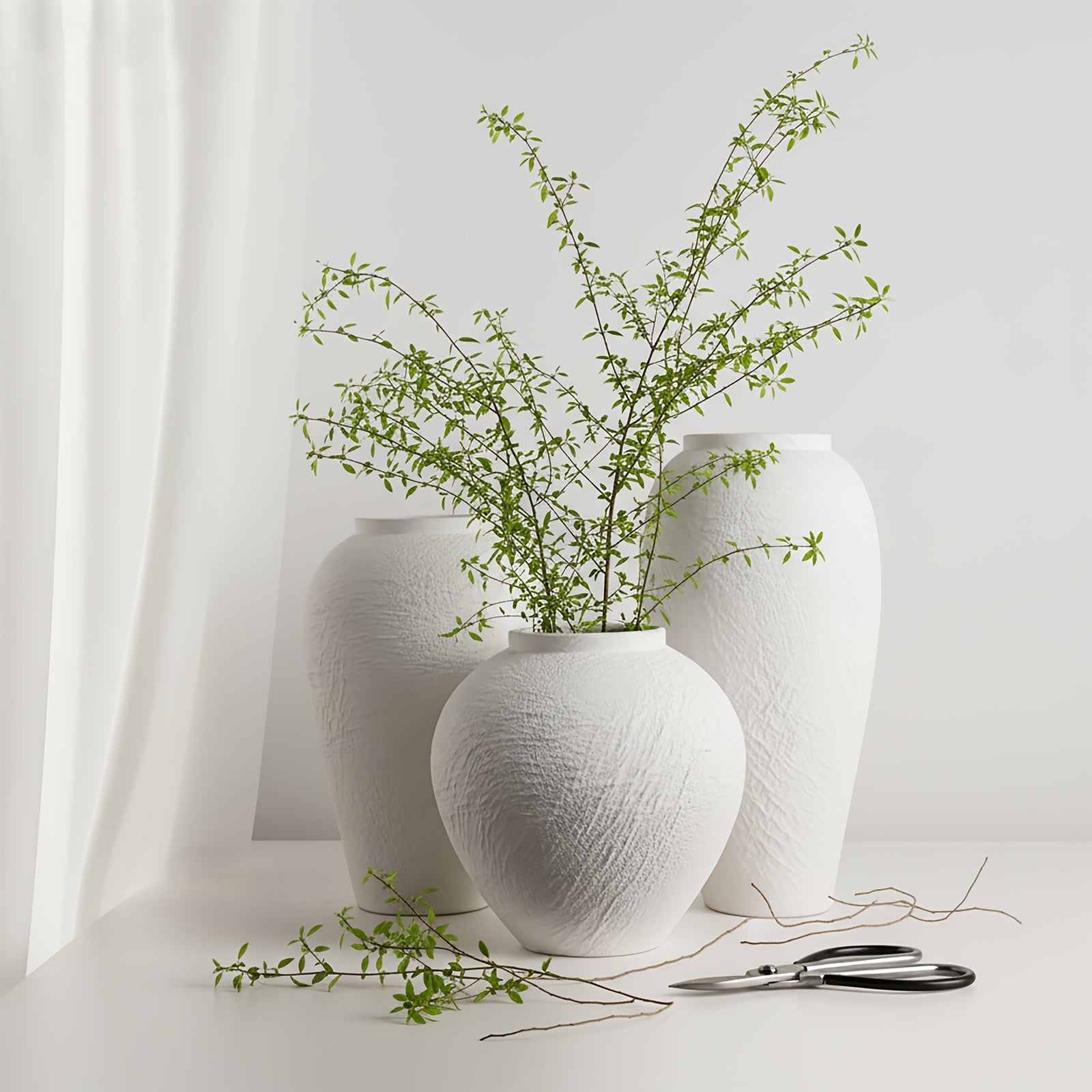 Vintage Ceramic Vase | Minimalist Texture Stone Patterned White Flower Vase, Decorative for Living Room Shelf and Farmhouse Dining Table Centerpiece (7.9'')