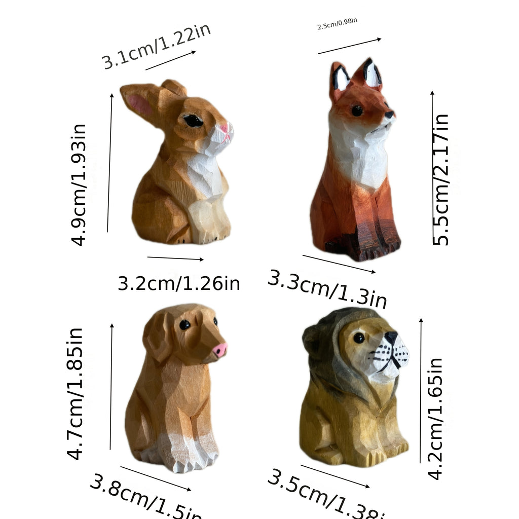A Set of Four Pieces Featuring Hand-Carved for animal-Themed Ornaments, Perfect for Artistic Decoration on a Desk, Collectible Items, Ideal Gifts for Holidays, And a Great Choice for Animal Lovers