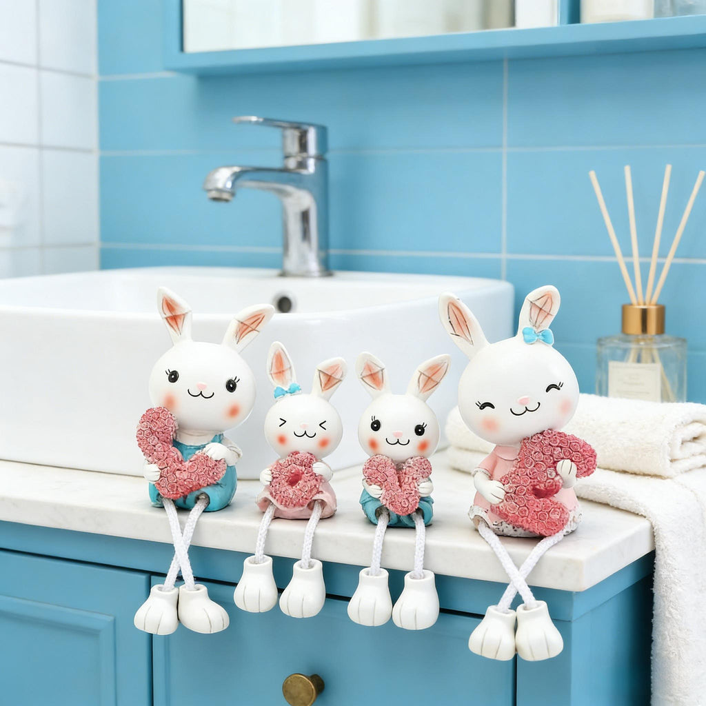 4pcs Hanging Leg Doll Miniature Rabbit Figurines with Love Sign - Cute Resin Ornaments Suitable for \u002F Use, Plastic\u002FPaper Hanging Legs for Room,, Wedding & Decor - Adorable Hanging Characters