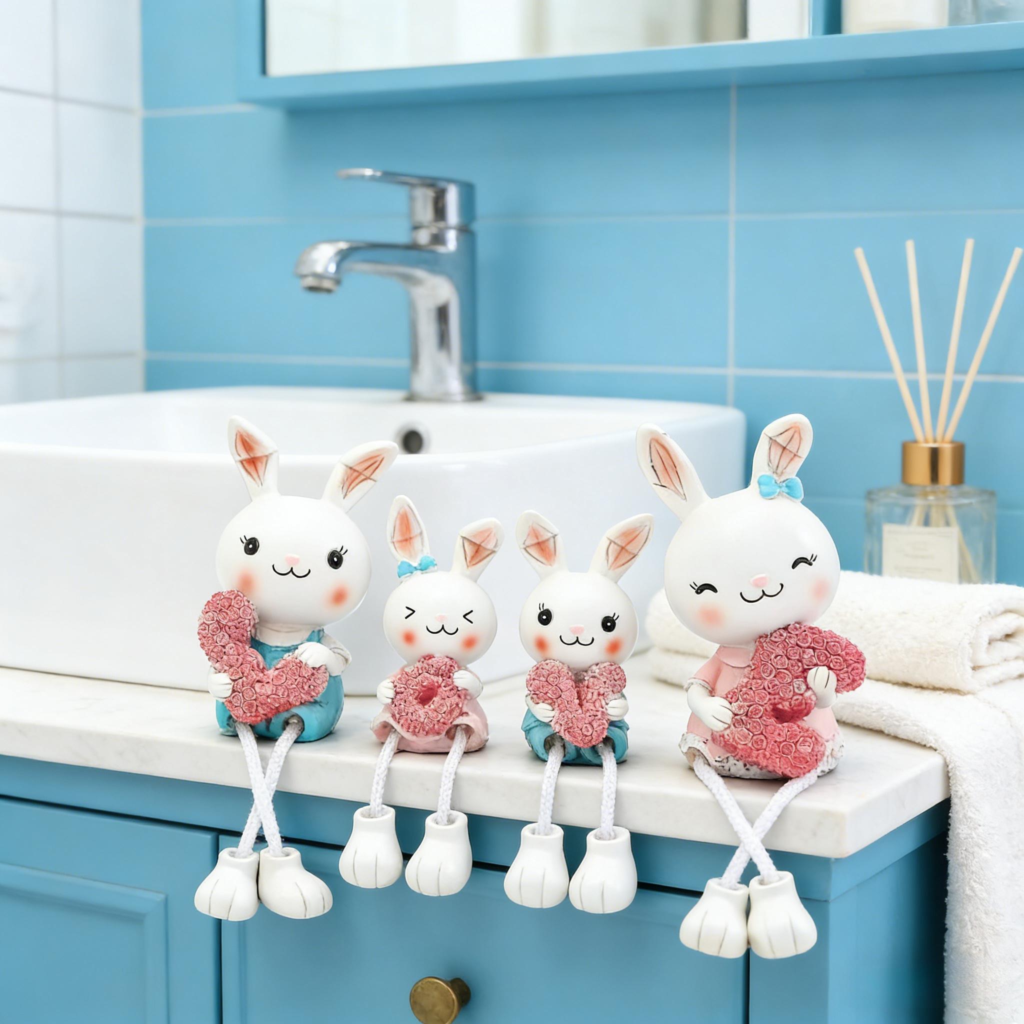 4pcs Hanging Leg Doll Miniature Rabbit Figurines with Love Sign - Cute Resin Ornaments Suitable for \u002F Use, Plastic\u002FPaper Hanging Legs for Room,, Wedding & Decor - Adorable Hanging Characters