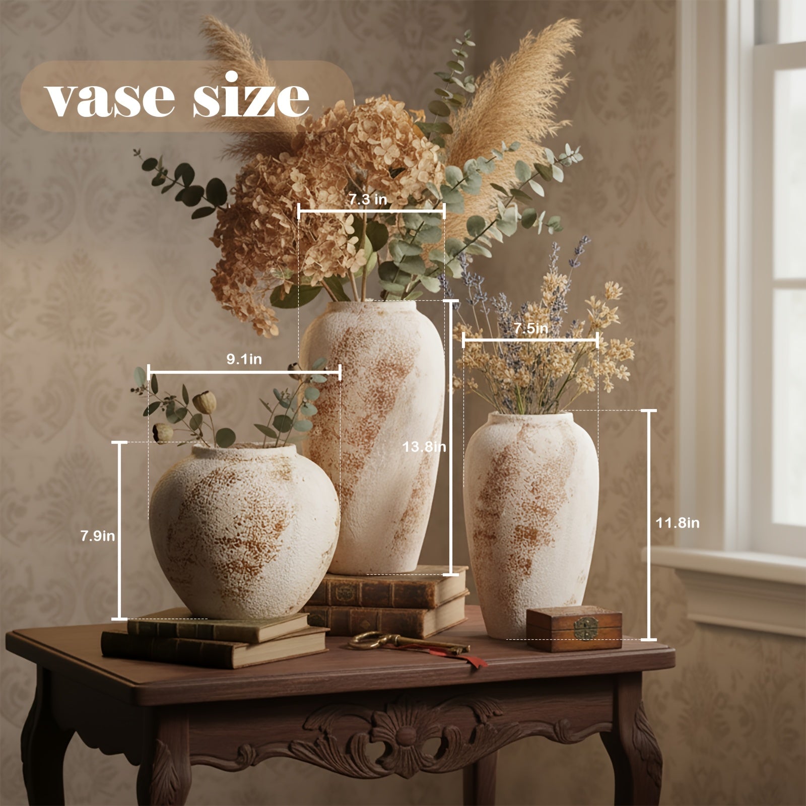 Vintage Ceramic Vase - Minimalist Texture Stone Round Decorative Vase Suitable for Living Room Shelf & Farmhouse Table Centerpiece Decor - Rustic Elegant Vase 13.7''