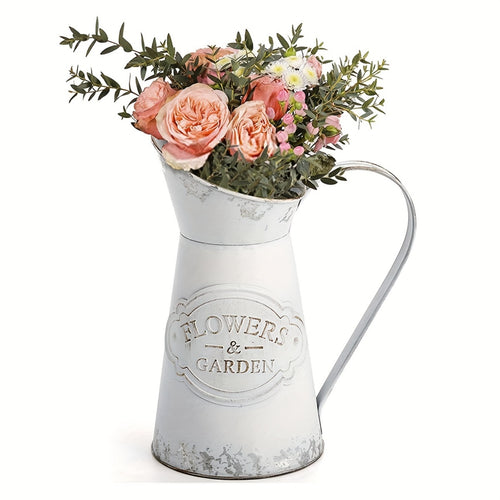 1pc Vintage Country Style Vase, White Metallic Texture, Simple and Stylish, Suitable for Kitchen or Living Room Decoration, Christmas Interior Decoration Vase