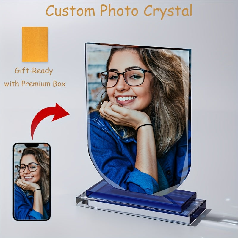 Collectible Figurines, Custom Photo Crystal, With Premium Box, Unique Arc Crystal Picture Frame, Display Picture, Luxury Elegant Clear Crystal Glass Photo Frame For Prized Pictures Of Family, Grandma, Grandpa, Dad, Mom, Wedding, Graduation