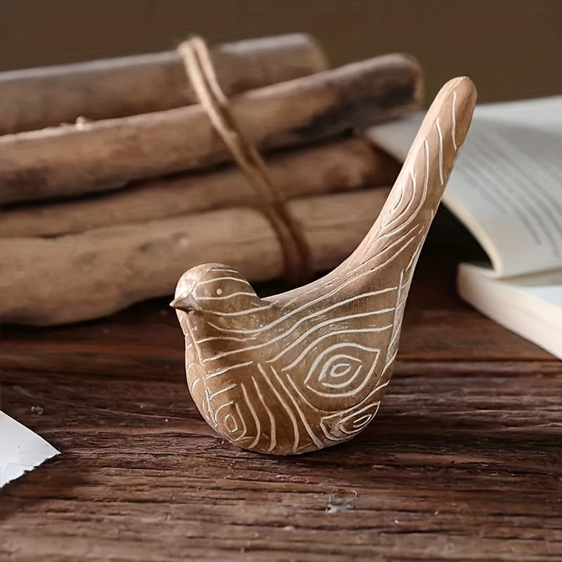Vintage Wood Grain Bird Statue Ornament | Resin Material, Suitable for Living Room, Study, Bedroom Decoration, Handmade Holiday Decoration, Desktop Ornament, Anniversary Gift, Perfect Choice for Christmas and Thanksgiving