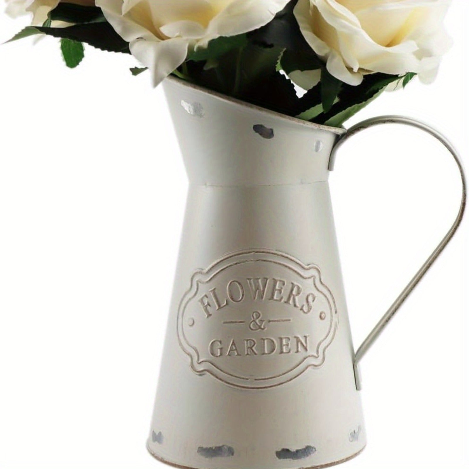 1pc Vintage Country Style Vase, White Metallic Texture, Simple and Stylish, Suitable for Kitchen or Living Room Decoration, Christmas Interior Decoration Vase