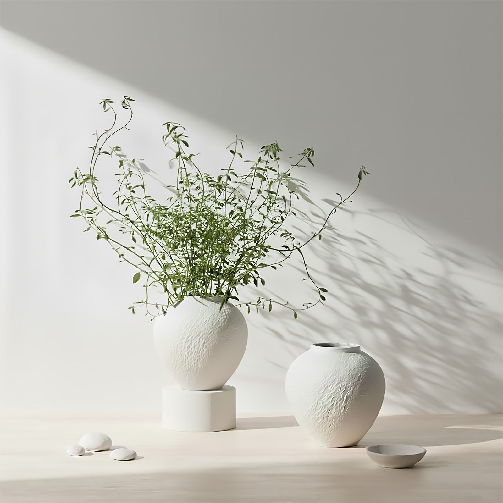 Vintage Ceramic Vase | Minimalist Texture Stone Patterned White Flower Vase, Decorative for Living Room Shelf and Farmhouse Dining Table Centerpiece (7.9'')