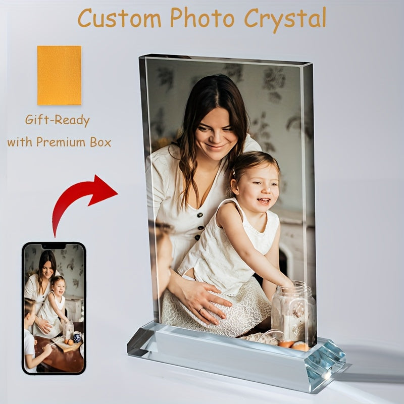 Collectible Figurines, Custom Photo Crystal, With Premium Box, Unique Arc Crystal Picture Frame, Display Picture, Luxury Elegant Clear Crystal Glass Photo Frame For Prized Pictures Of Family, Grandma, Grandpa, Dad, Mom, Wedding, Graduation