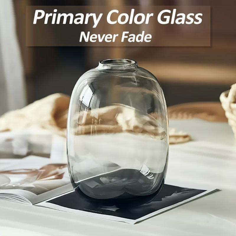 1pc Clear Glass Vase - Modern Minimalist Centerpiece for Dining Table, Coffee Table, Shelf - Elegant Home Decor with Transparent Design - Compatible with Artificial Plants, Branches, Floral Arrangements - Easy-Clean Surface - Perfect for Living Room, O...