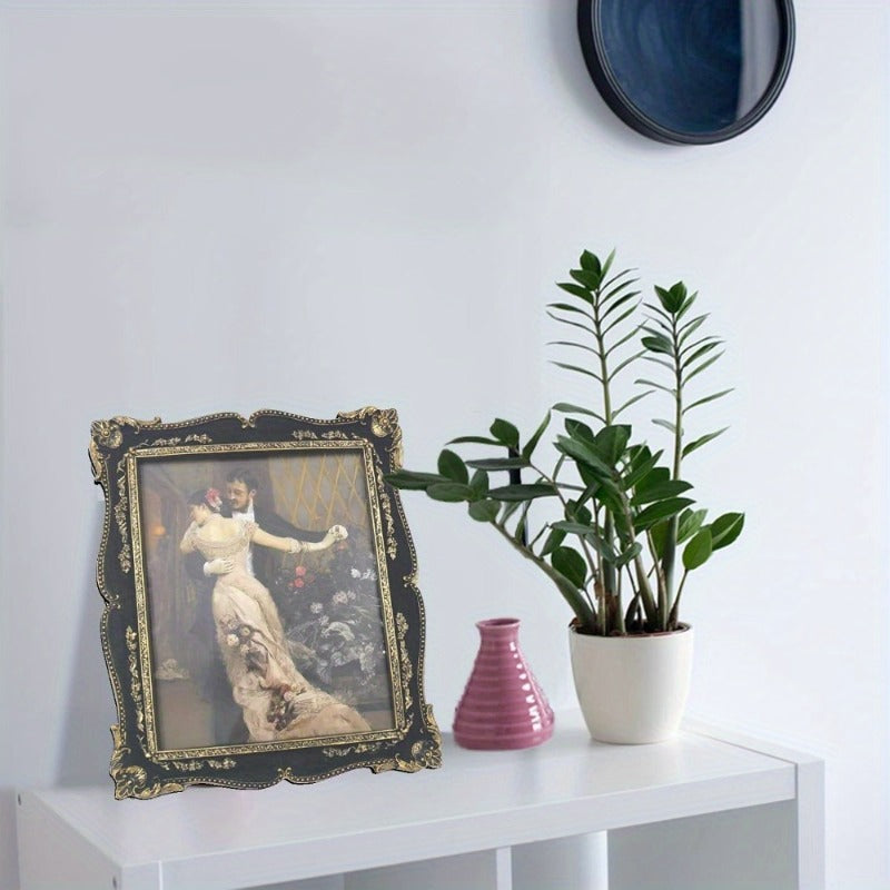 An 8 by 10 Inch Vintage Photo Frame, Beautifully Designed in Black with a Glass Front, Perfect for Home Decoration Alongside Cushions, Ideal for Showcasing in a Bedroom