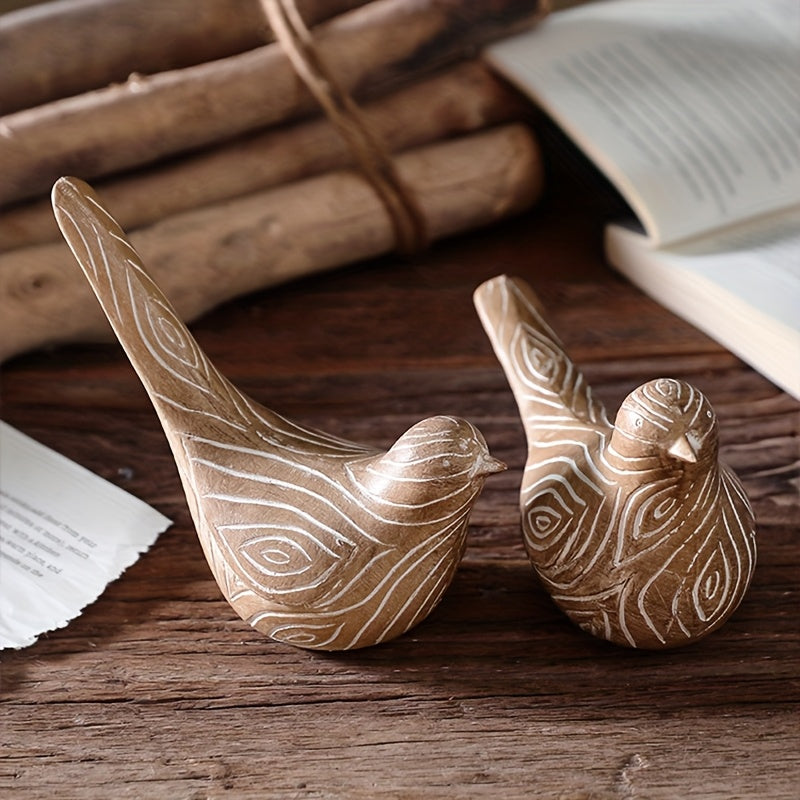 Vintage Wood Grain Bird Statue Ornament | Resin Material, Suitable for Living Room, Study, Bedroom Decoration, Handmade Holiday Decoration, Desktop Ornament, Anniversary Gift, Perfect Choice for Christmas and Thanksgiving