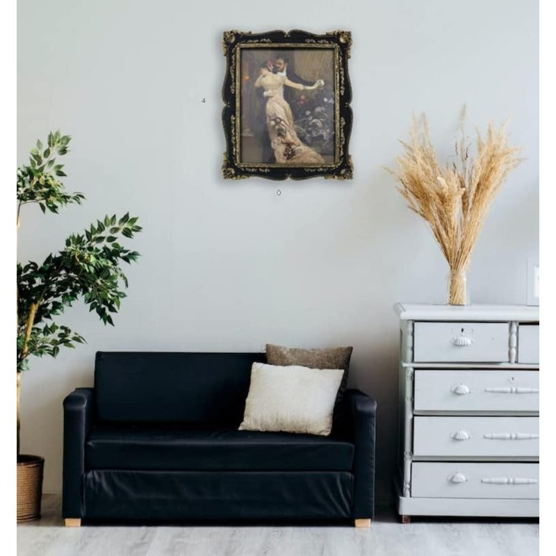 An 8 by 10 Inch Vintage Photo Frame, Beautifully Designed in Black with a Glass Front, Perfect for Home Decoration Alongside Cushions, Ideal for Showcasing in a Bedroom