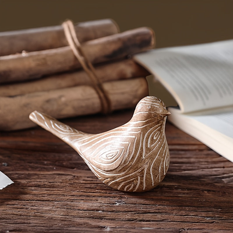 Vintage Wood Grain Bird Statue Ornament | Resin Material, Suitable for Living Room, Study, Bedroom Decoration, Handmade Holiday Decoration, Desktop Ornament, Anniversary Gift, Perfect Choice for Christmas and Thanksgiving