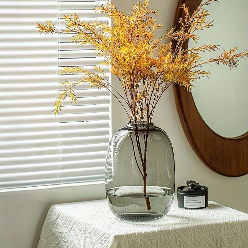1pc Clear Glass Vase - Modern Minimalist Centerpiece for Dining Table, Coffee Table, Shelf - Elegant Home Decor with Transparent Design - Compatible with Artificial Plants, Branches, Floral Arrangements - Easy-Clean Surface - Perfect for Living Room, O...