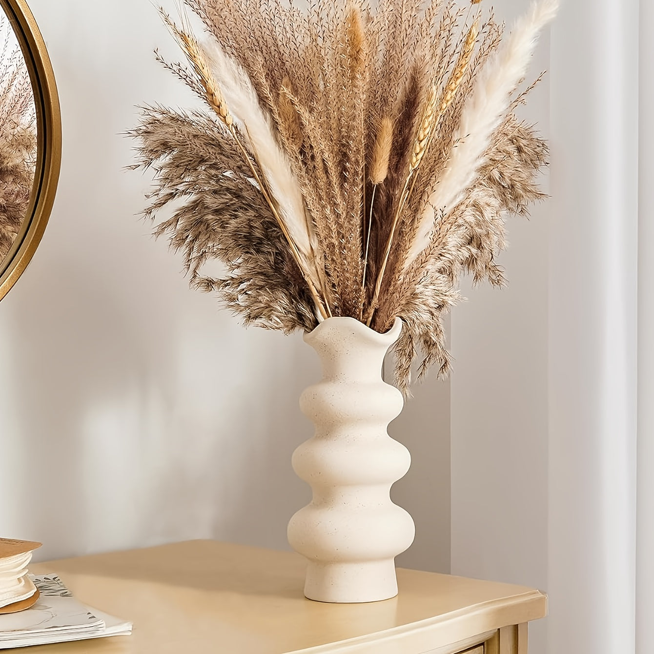 1pc Modern Bohemian Vintage Neutral White Resin Vase - Cylindrical Column Centerpiece Suitable for Weddings,,, Table Centerpiece, Plastic Vase for,, Gift, Floral Arrangements & Minimalist Decor