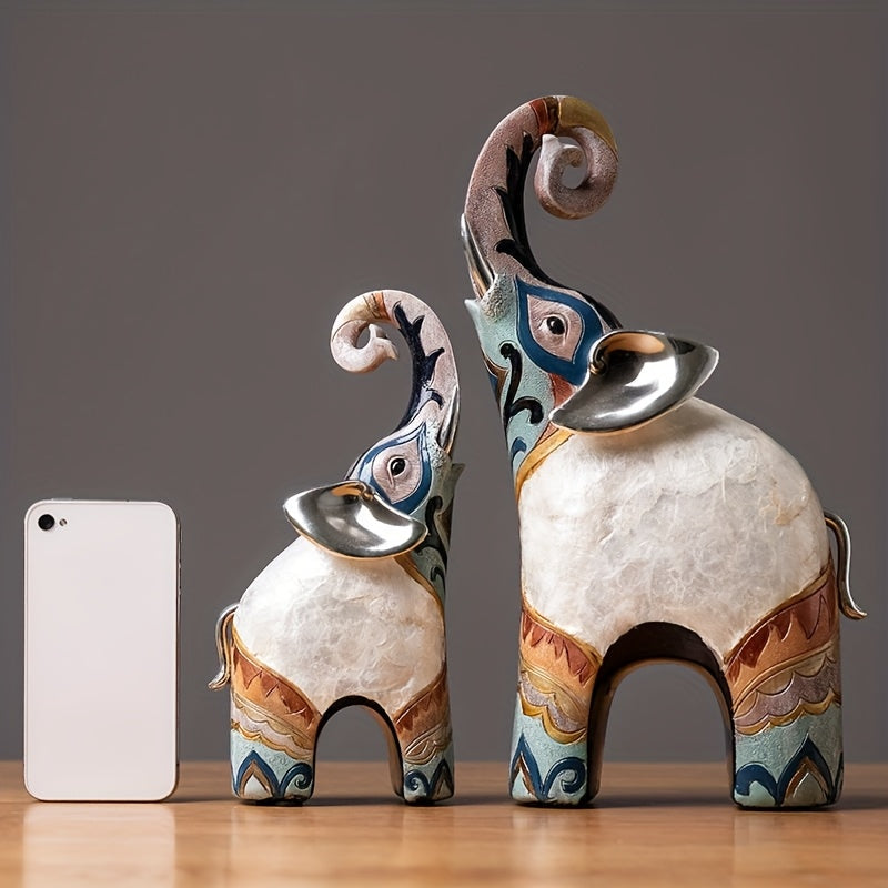 A pair of shell elephant decorations, good luck elephant statue home statue, resin+natural shell handmade elephant, home atmosphere decoration, suitable for offices, living rooms, bedrooms, entrances, gifts for elephant enthusiasts